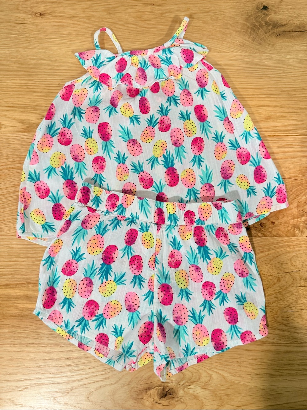 Pineapple Print Tank & Shorts Linen Type Set- Pink, Yellow, Teal by Jumping Bean
